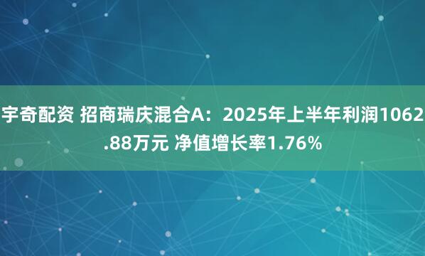 宇奇配资 招商瑞庆混合A：2025年上半年利润1062.88万元 净值增长率1.76%